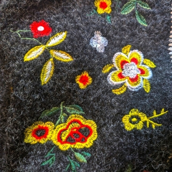 Kamana gray soft embroidered sweater coat/ duster/ long unique cardigan sz S - Picture 9 of 12